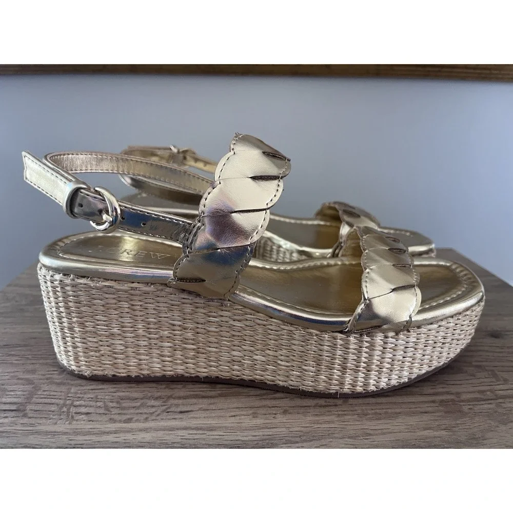New J.Crew Women's 6 Platform Espadrille Sandal Metallic Gold Sandals W2